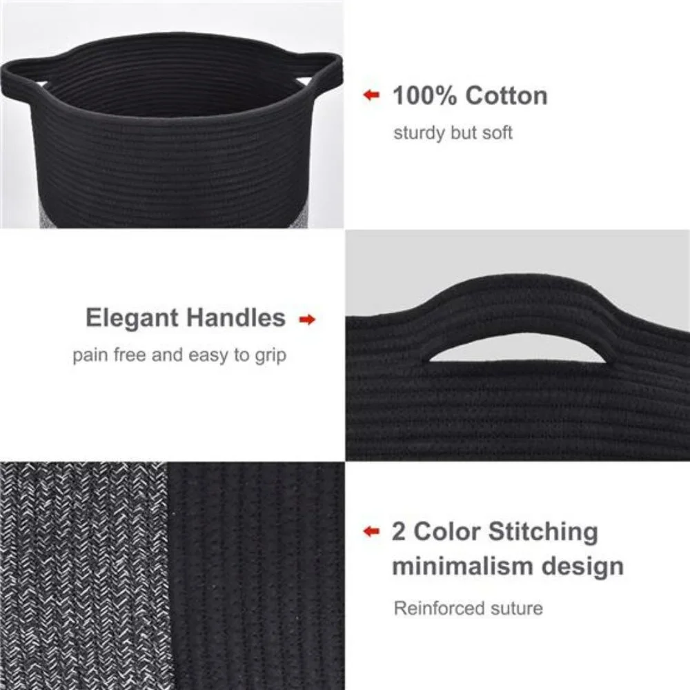 Large laundry hamper woven cotton rope basket 72L toy clothes blanket storage bi